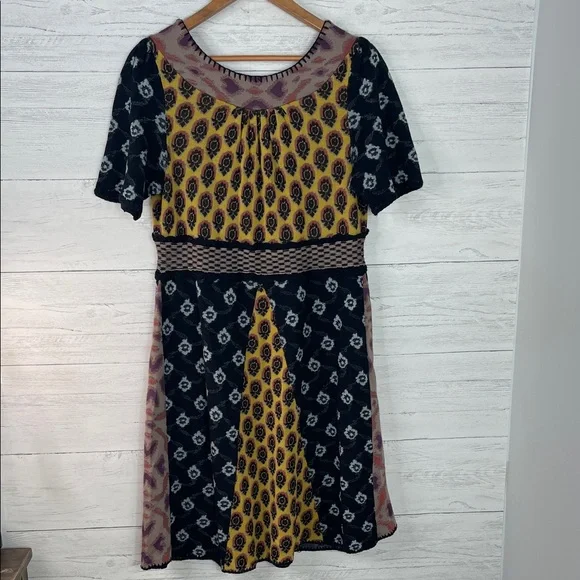 Anthropologie Moth Black and Yellow Midi Dress - Picture 5 of 9